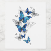 Blaue fliegende Schmetterlinge Morpho Weinetikett (Einzelnes Label)