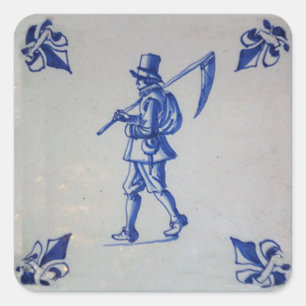 Blaue Fliese Delfts - Schablone Quadratischer Aufkleber