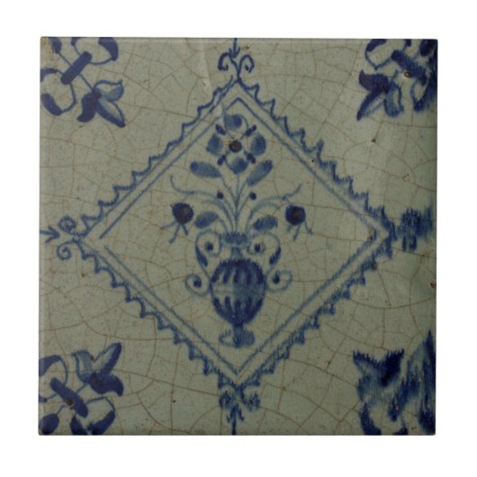 Blaue Fliese Delfts - Vase mit Blumen und (Vorderseite)