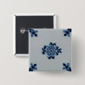Blaue Fliese klassischer Antiquarian-Delfts - Button (Vorne & Hinten)