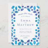 Blaue Fliese mit QR Save The Date (Vorderseite)