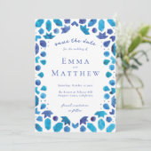 Blaue Fliese mit QR Save The Date (Stehend Vorderseite)