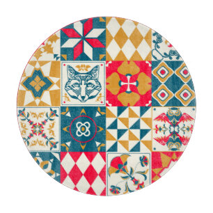 Blaue Fliese: Vintage-Mosaik-Hintergrund. Schneidebrett