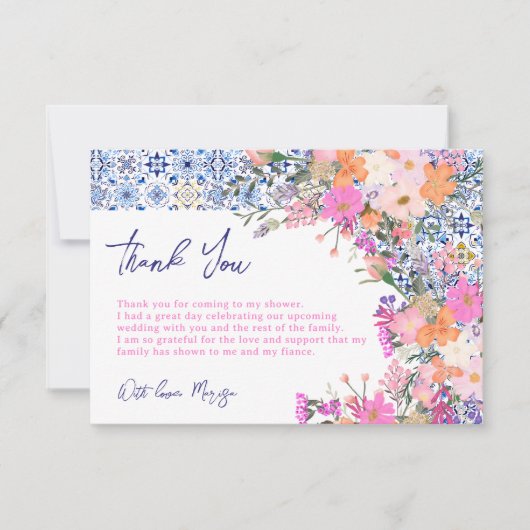 Blaue Fliesen Aquarellfarben Brautparty Dankeskarte (Vorderseite)