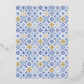 Blaue Fliesen Aquarellfarben Brautparty Folieneinladung (Rückseite)