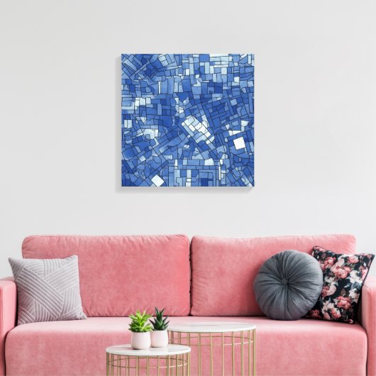 Blaue Fliesen auf Square Leinwand (Insitu (Wohnzimmer))