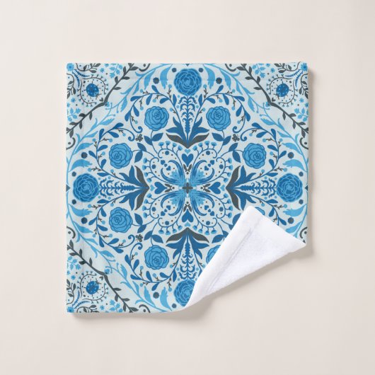 Blaue Fliesen Badhandtuch Set (Waschlappen)