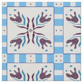 Blaue Fliesen-Blumen-Dekorstoffmuster  Stoff (Nahaufnahme)