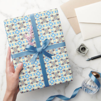 Blaue Fliesen-Blumenmuster-Wrapierpapier Geschenkpapier