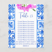 Blaue Fliesen Bougainvillea Italienische Tischnumm (Rückseite)