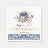 Blaue Fliesen Brautparty Teedekor Serviette (Vorderseite)