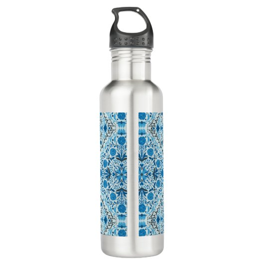 Blaue Fliesen Edelstahlflasche (Rückseite)