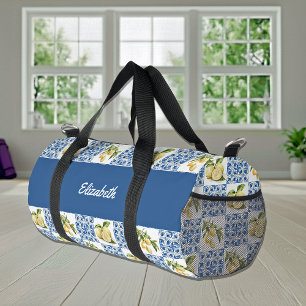 Blaue Fliesen Französisches Land Muster Name Lemon Duffle Bag