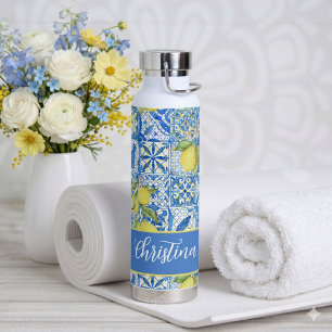 Blaue Fliesen Französisches Landhaus Zitronen Must Trinkflasche