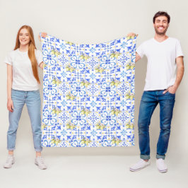 Blaue Fliesen Französisches Landhaus-Zitronenmuste Fleecedecke