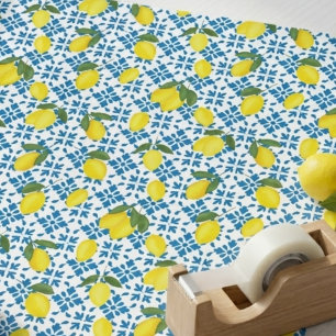 Blaue Fliesen Französisches Landhaus Zitronenmuste Geschenkpapier