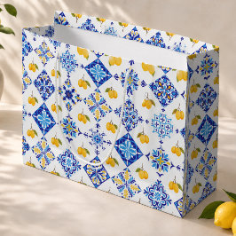 Blaue Fliesen Französisches Landhaus-Zitronenmuste Große Geschenktüte