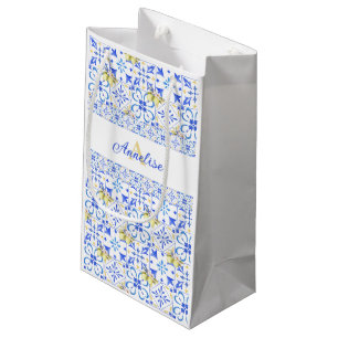 Blaue Fliesen Französisches Landhaus Zitronenmuste Kleine Geschenktüte