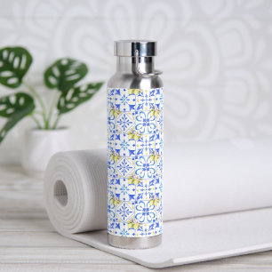 Blaue Fliesen Französisches Landhaus-Zitronenmuste Trinkflasche
