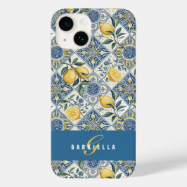 Blaue Fliesen-Gelb-Wasserfarbe-Limonen-Name Case-Mate iPhone 14 Hülle