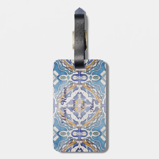 Blaue Fliesen Gepäckanhänger (Rückseite vertikal)