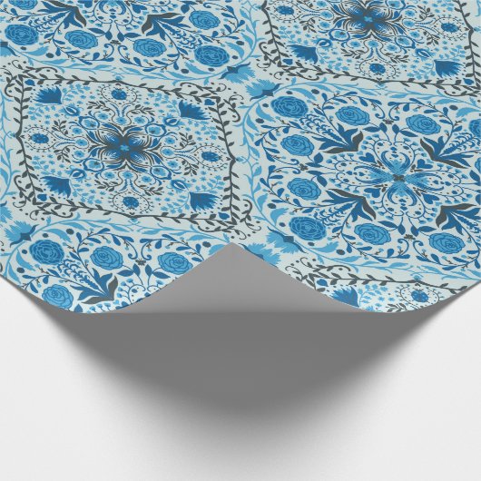 Blaue Fliesen Geschenkpapier (Ecke)