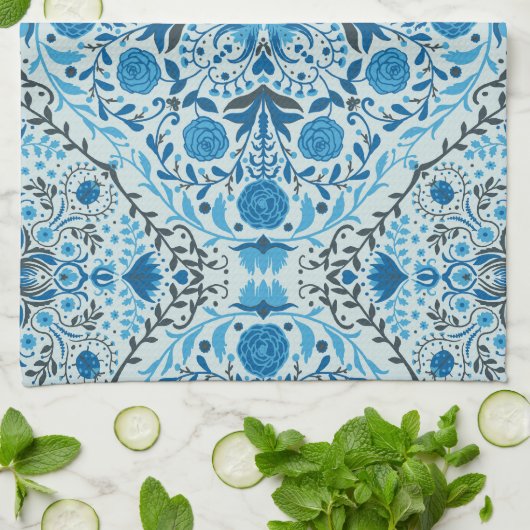 Blaue Fliesen Geschirrtuch (Gefaltet)