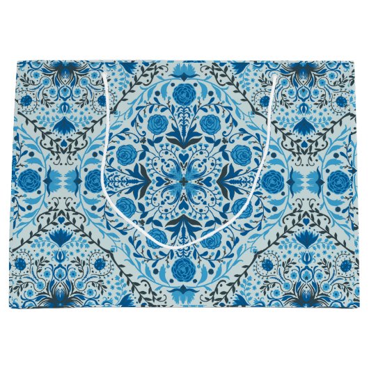 Blaue Fliesen Große Geschenktüte (Vorderseite)