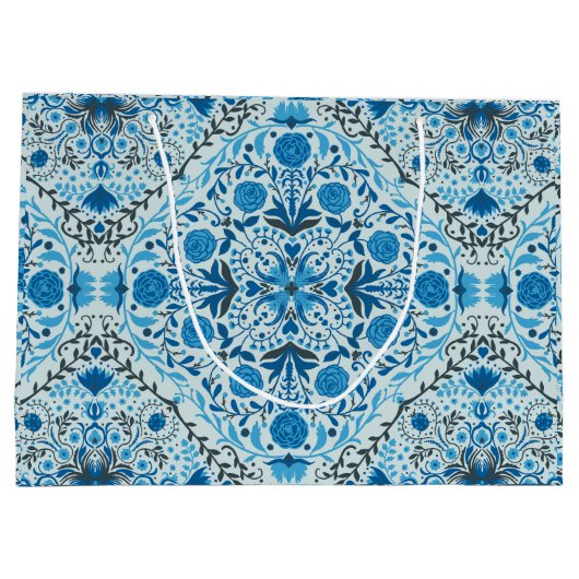 Blaue Fliesen Große Geschenktüte (Rückseite)