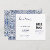Blaue Fliesen Hochzeit Anweisungen QR Code Beilage Begleitkarte (Vorne/Hinten)