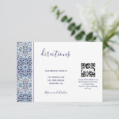 Blaue Fliesen Hochzeit Anweisungen QR Code Beilage Begleitkarte (Stehend Vorderseite)