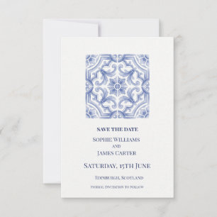 Blaue Fliesen Hochzeit Save The Date