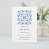 Blaue Fliesen Hochzeit Save The Date (Stehend Vorderseite)