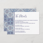 Blaue Fliesen Hochzeitsdetails einfügen Karte (Vorne/Hinten)