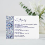 Blaue Fliesen Hochzeitsdetails einfügen Karte (Stehend Vorderseite)