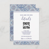 Blaue Fliesen Hochzeitsdetails QR-Code Beilage Kar Begleitkarte (Vorne/Hinten)
