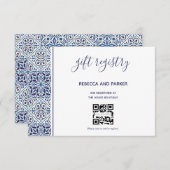 Blaue Fliesen Hochzeitsgeschenk Registrierung QR-C Begleitkarte (Vorne/Hinten)