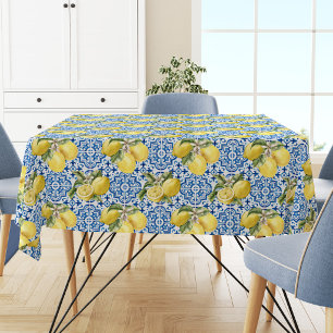 Blaue Fliesen im mediterranen Zitronenmuster Tischdecke