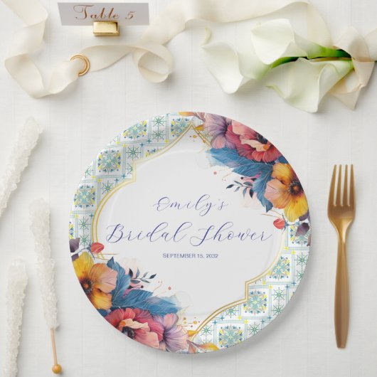 Blaue Fliesen im Mittelmeer Elegantes Brautparty Pappteller (Hochzeit)