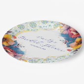 Blaue Fliesen im Mittelmeer Elegantes Brautparty Pappteller (Schrägansicht)