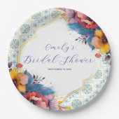 Blaue Fliesen im Mittelmeer Elegantes Brautparty Pappteller (Vorderseite)