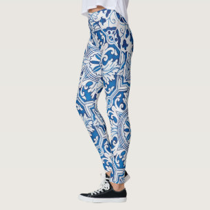 Blaue Fliesen Leggings