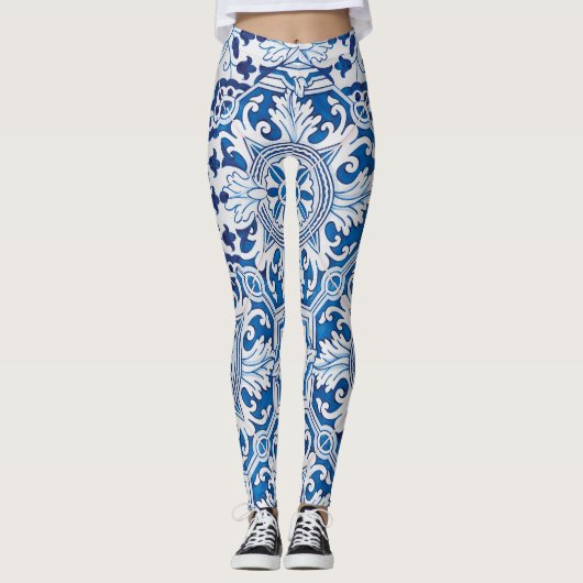 Blaue Fliesen Leggings (Vorderseite)