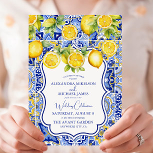 Blaue Fliesen Lemons Hochzeit Einladung