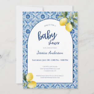 Blaue Fliesen-Limonen-Baby-Shower-Einladung Einladung
