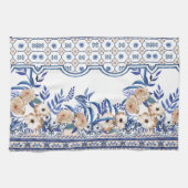 Blaue Fliesen Mediterrane Blumenmuster Geschirrtuch (Horizontal)