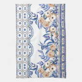 Blaue Fliesen Mediterrane Blumenmuster Geschirrtuch (Vertikal)