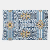 Blaue Fliesen Mediterrane Blumenmuster  Geschirrtuch (Horizontal)