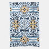Blaue Fliesen Mediterrane Blumenmuster  Geschirrtuch (Vertikal)