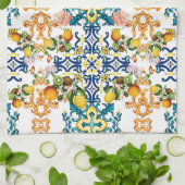Blaue Fliesen Mediterrane Blumenmuster Geschirrtuch (Gefaltet)